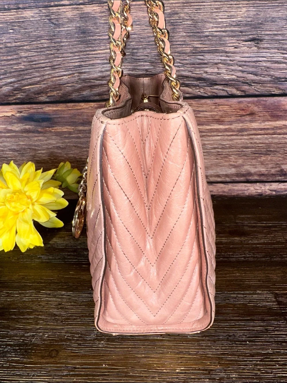 Michael Kors Dusty Rose Chevron Quilted Chain-Handle Shoulder Bag